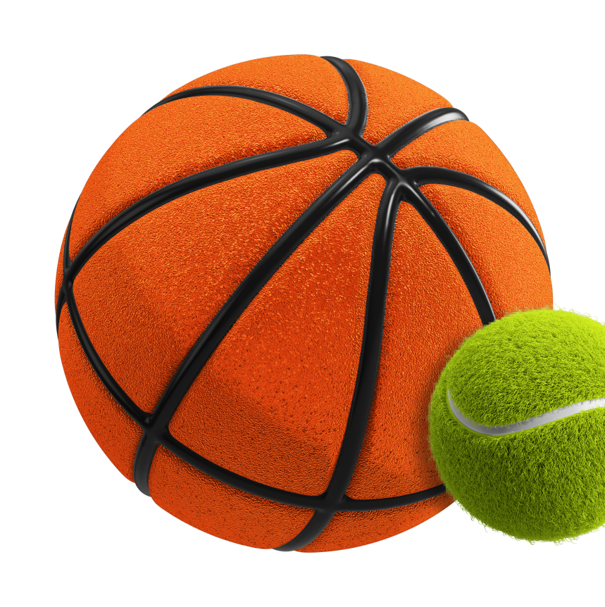Basketball und Tennisball, 3D-Illustration