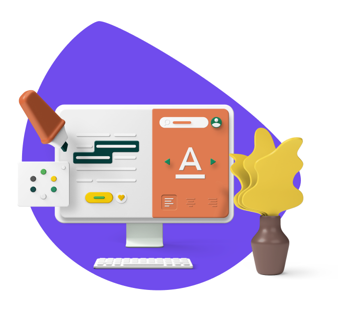Illustration: Bildschirm mit Formen und einer Pflanze, Symbol für das fertige App-Design