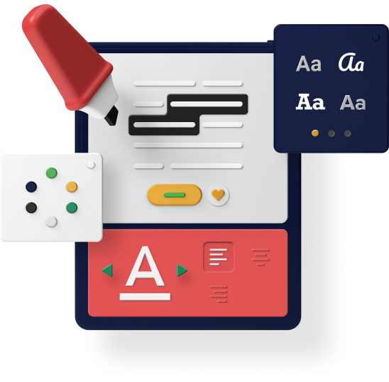 Illustration: Bildschirm mit Schriftmustern und Werkzeug, Symbol für Design-Arbeit