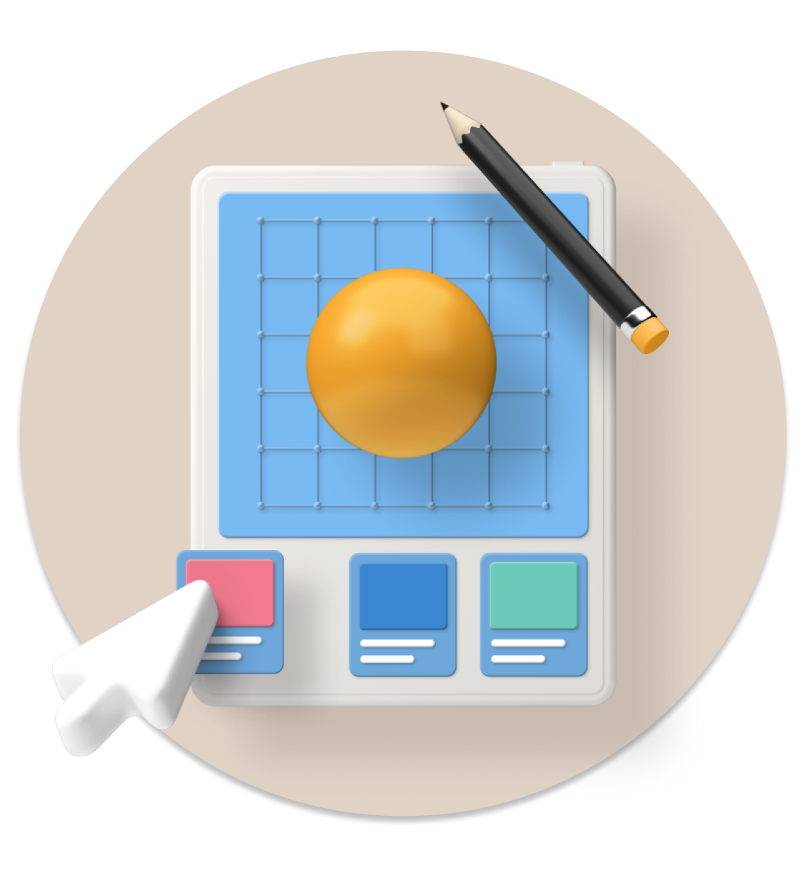Neutrale 3D-Illustration einer ruhigen Arbeitsfläche mit Raster – Gestaltungselement