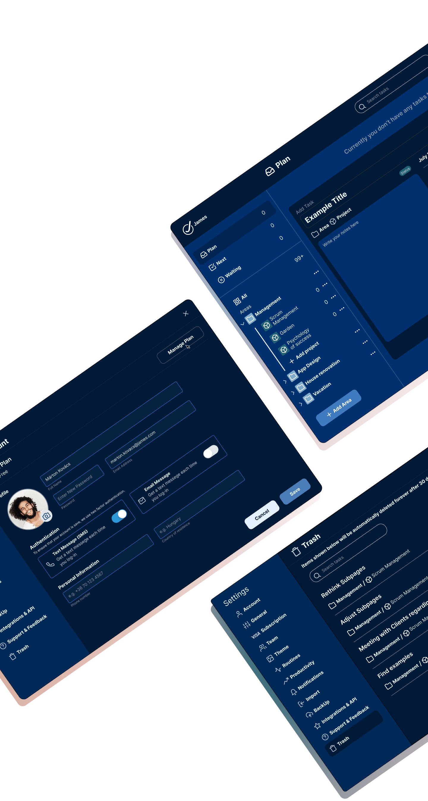 James-App: Aufgabenlisten und Projektübersicht in gekipptem Screen-Stack