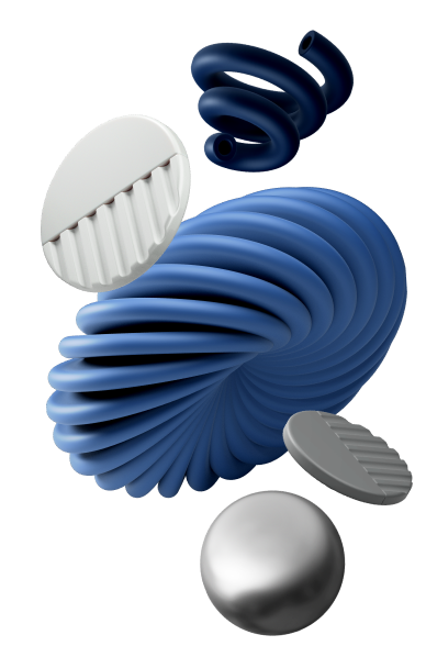 Blau-weiße 3D-Skulptur aus Spiralen und Scheiben