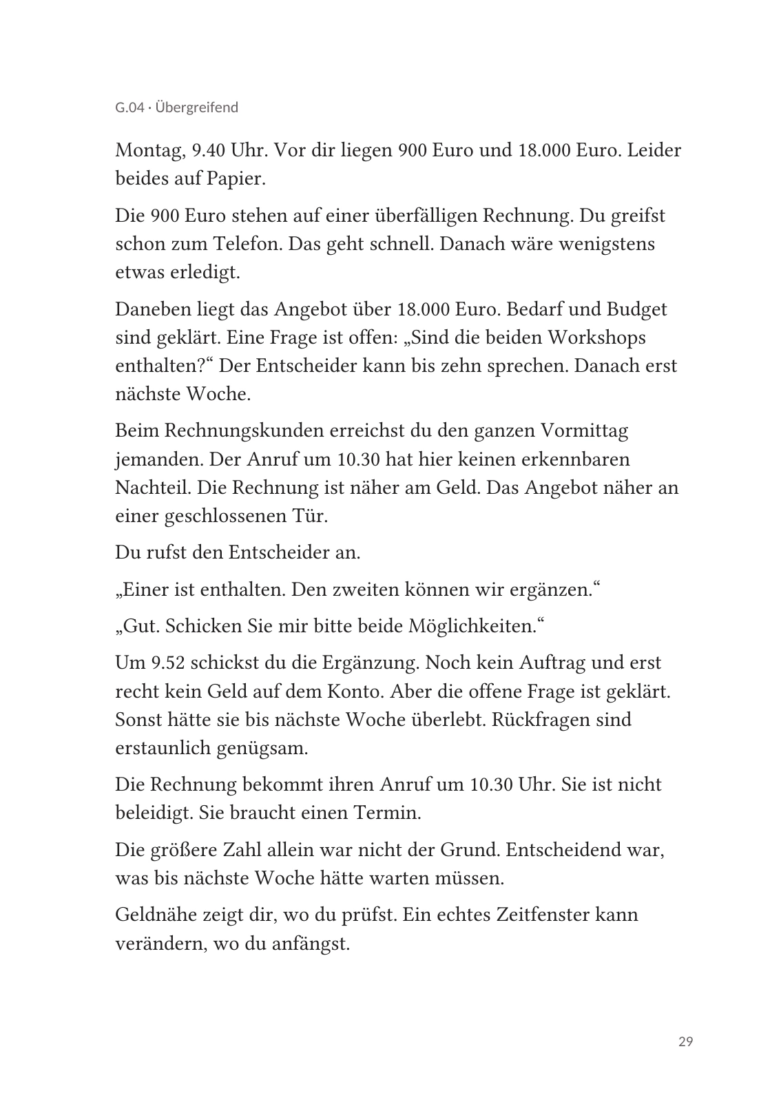 Originalseite 29 mit dem Fallbeispiel zu konkurrierenden Zeitfenstern