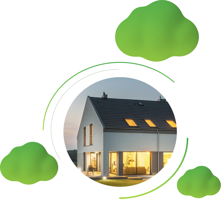 Illustration eines beleuchteten Smart-Home-Einfamilienhauses
